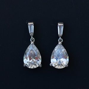 Silver Pear & baguette CZ earrings